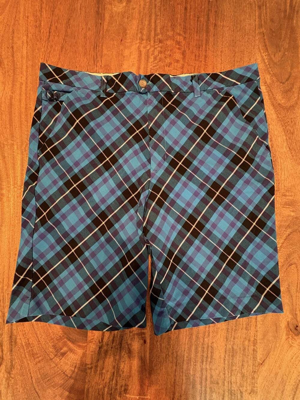 Royal & Awesome Shorts Mens 40 Blue Argyle Golf Stretch Flat Front 11 Inseam